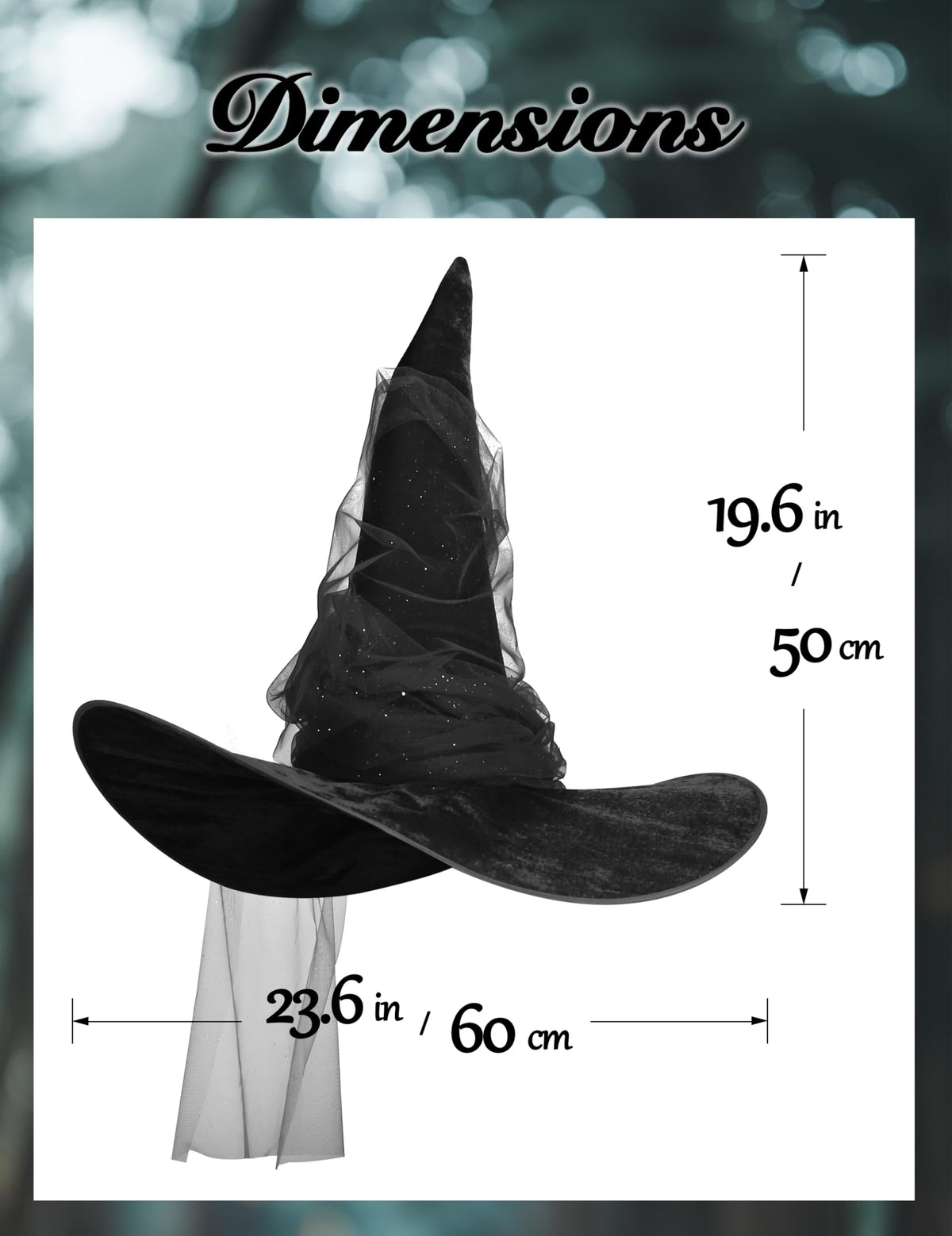 JEGERMIG Women's Black Masquerade Ruched Witch Hat Oversized Witches Velvet Hats Wide Brim Party Halloween Accessory