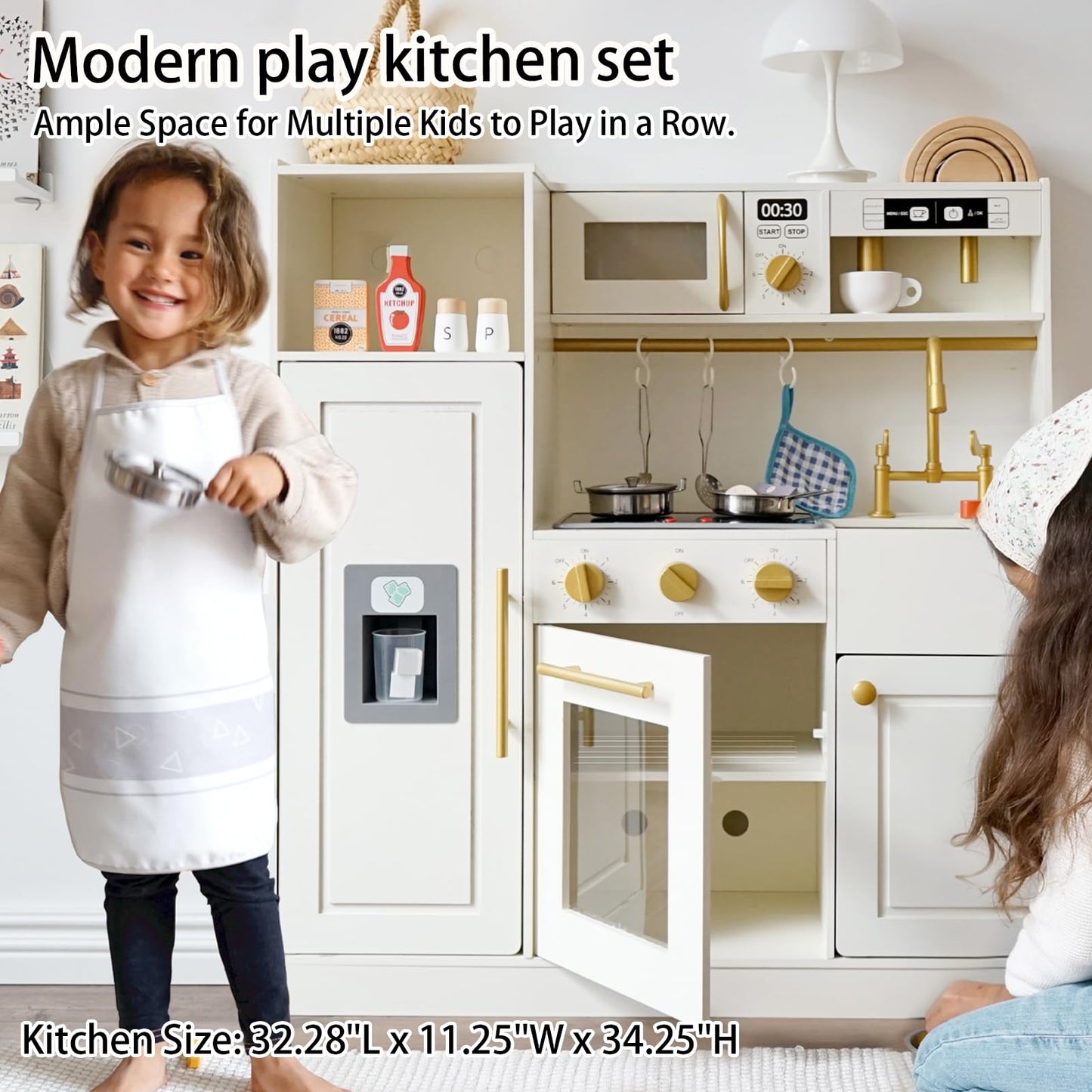 inFUNSAME Wooden Play Kitchen for Toddlers and Kids with Realistic Lights and Sounds and 14 Fun Toddler Kitchen Accessories, Toy Kitchen Playset for Boys and Girls Ages 3+