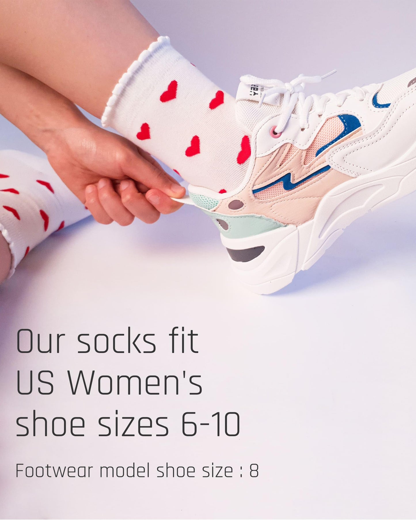 CUTIE MANGO 3 Pairs Women's Heart Pattern Print Cotton Daily Casual Crew Socks Novelty Premium Fashion Soft Lovely Cute Crazy Fun Size 6,7,8,9,10 for Women - Gray