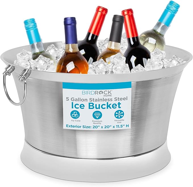 BIRDROCK HOME Double Wall Beverage Tub - Stainless Steel Ice Bucket, Metal Drink Cooler with Handles, for Parties & Event...