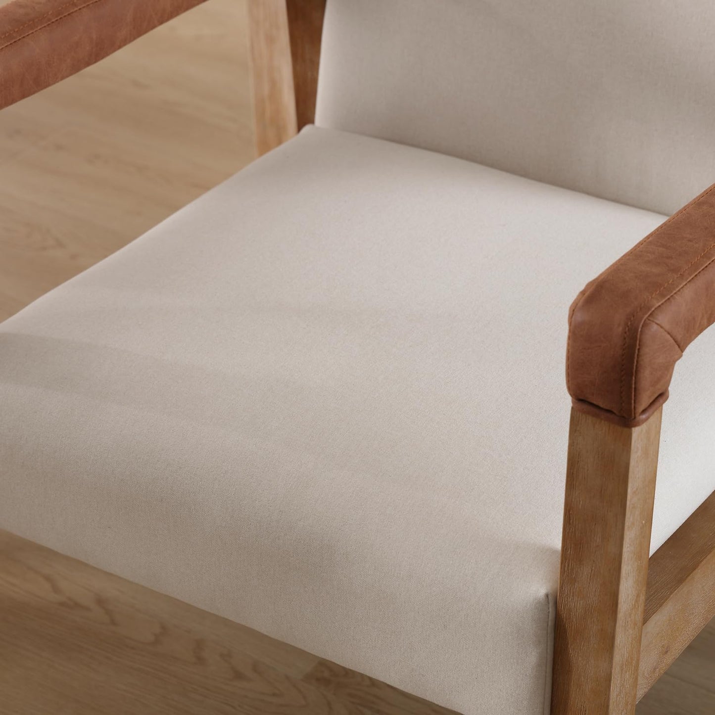 LZAREAL Mid Century Modern Dining Chairs Set of 4 Fabric Upholstered Living Room Side Chair, Kitchen Arm Chair with Solid Wood Legs for Home Restaurant, Linen White