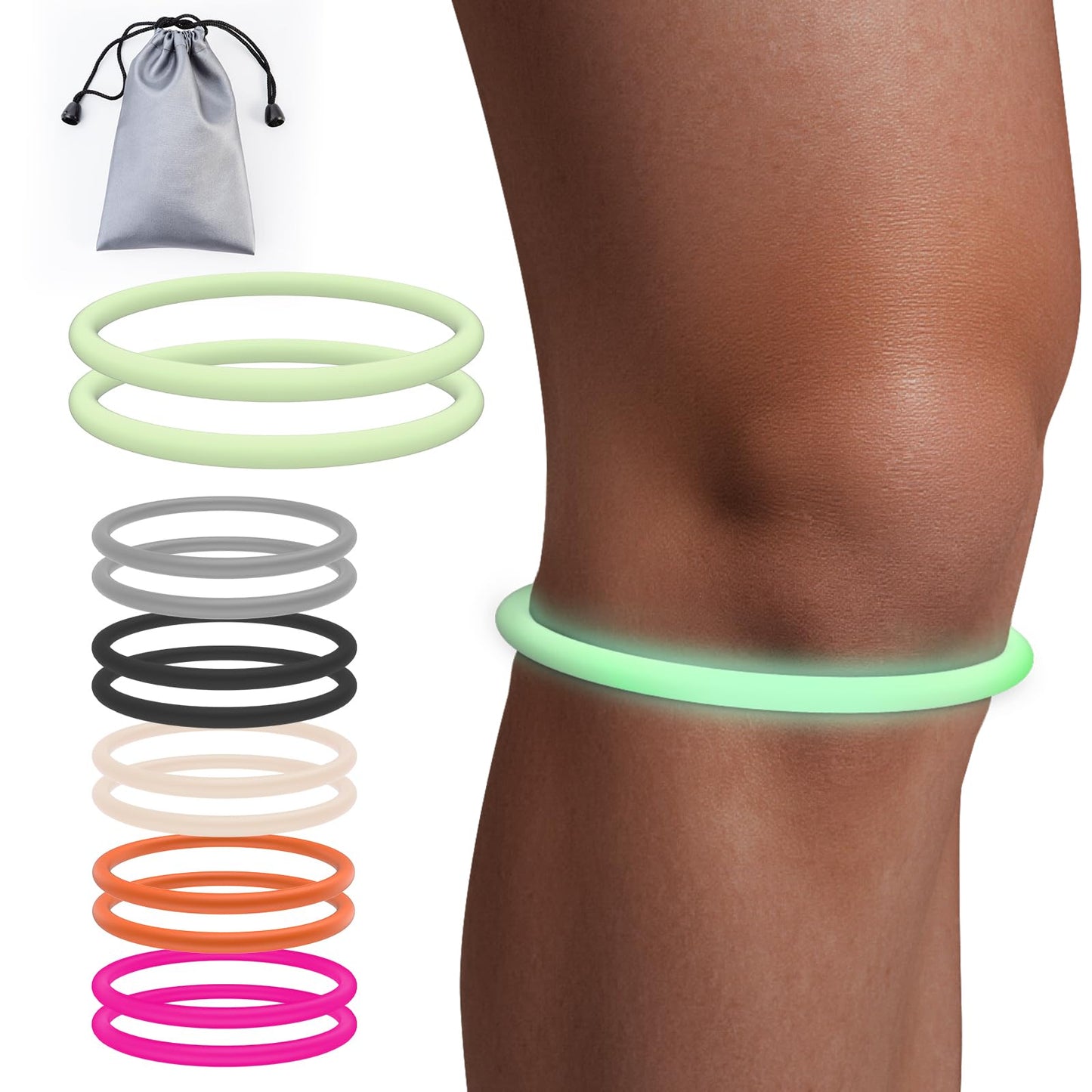 GREBIKE 2PCS Patellar Tendon Support Strap for Knee Pain Relief, Knee Bands for Basketball, Running, Tennis, Soccer and Hiking, Silicone Patella Band for Women and Men, Includes Storage Bag (Fluorescent Green)