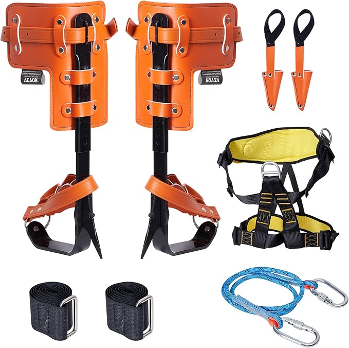 VEVOR Tree Climbing Spikes Set, 1 Pair Height-Adjustable Climbing Spurs with Security Harness and Utility Rope, 350lbs Loa...