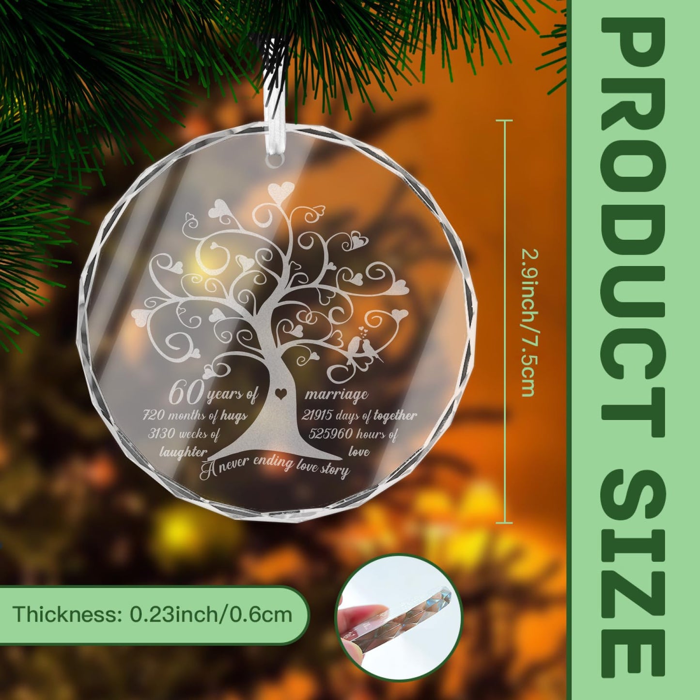 60th Wedding Ideas, 60th Anniversary Ornament, 60 Years of Marriage, Happy 60th Anniversary Christmas Ornaments Decorations