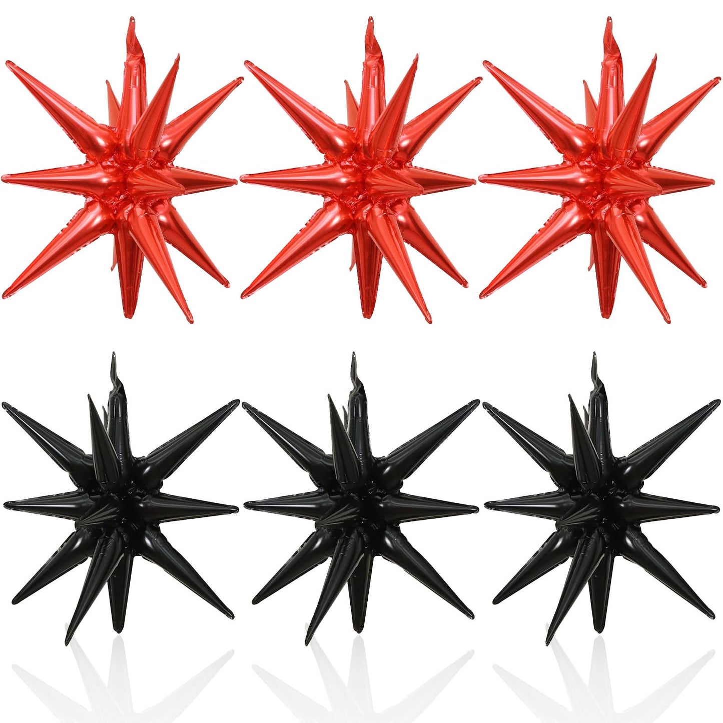 HILAVO 6PCS Black Red Star Balloons, 22Inch Large Star Balloon Foil Balloons Spike Cone Balloon for Birthday Anniversary New Year Halloween Vampire Casino Party Decorations