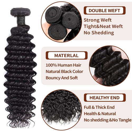 Deep Wave Brazilian Virgin Human Hair Weave 3 Bundles Deep Curly 12A Grade Unprocessed Human Hair Extensions Natural Black 100g/pc 14 16 18 Inch