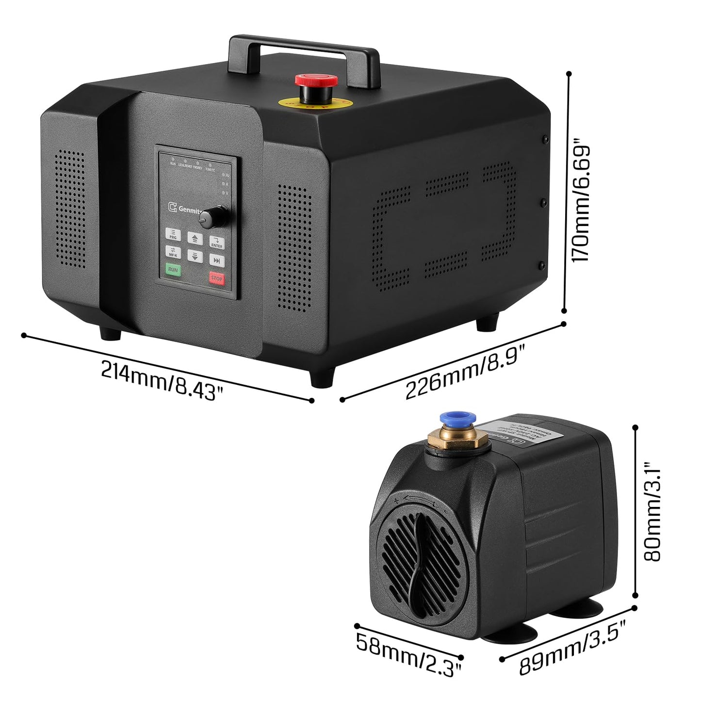 Genmitsu CNC Spindle Motor Kit, 1.5KW, Water Cooled Spindle Motor, 24000 RPM ER11 Collet with Pre-Wired VFD Inverter Box & Pump - 4 Bearing Precision Motor for CNC Router Machine Engraving