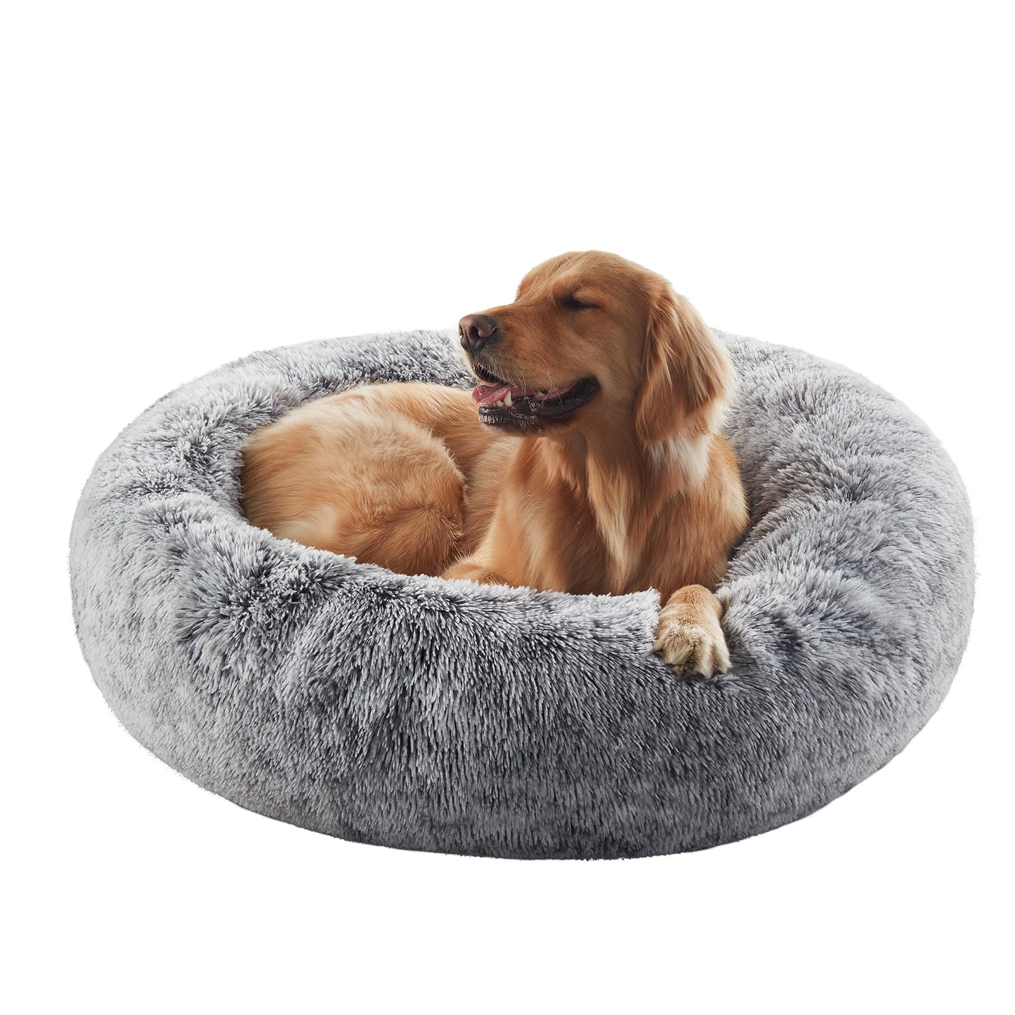 BedStill 36 inches Donut Dog Bed for Large Dogs - Calming Fluffy Round Pet Bed with Removable & Washable Cover,Fits up to 100 lbs Pets (Dark Grey,Large)