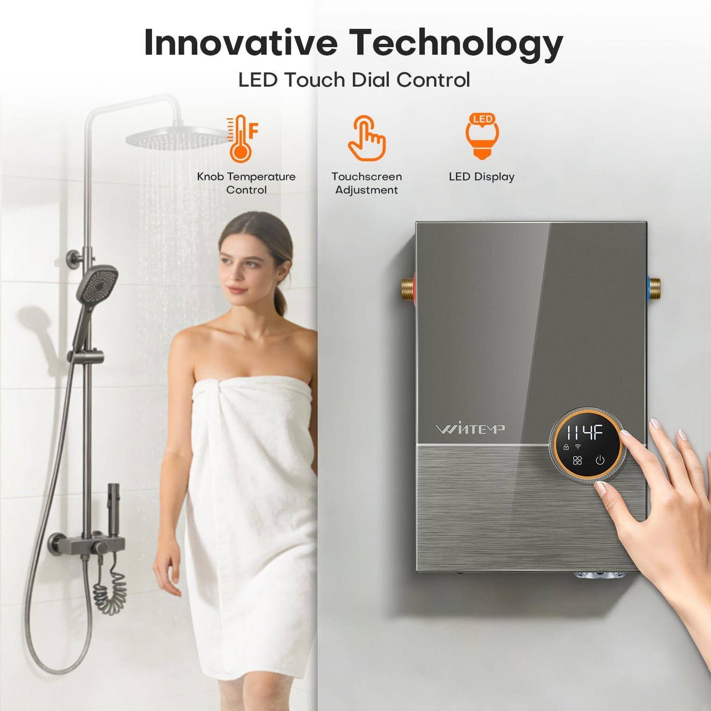 Wintemp Tankless Water Heater Electric 14.4kW, 240 Volt On Demand Instant Hot Water Heater, Within 1℉ Stable Temp, Up to 3.5GPM, WiFi Control, ETL Certified, Eco, WM15