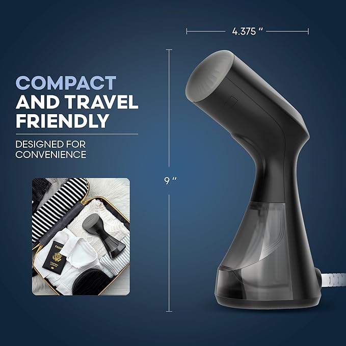 Conair Handheld Garment Steamer for Clothes, Compact Fabric Steamer for Home or Travel, Quick 30-Second Heat-Up, 10-Minute Continuous Steam, Includes Bristle Brush & Delicates Bonnet, Black, GS81