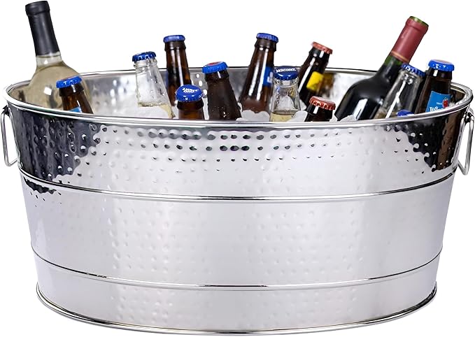 BREKX Aspen Heavy-Duty Oval Stainless Steel Drink Cooler for Parties - Metal Large Ice Bucket for Drinks, 25-Quart (30-Bot...