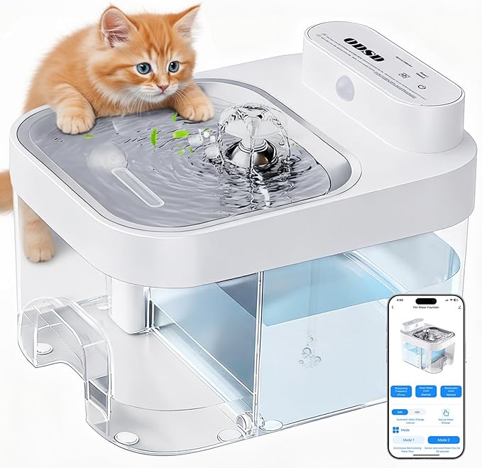 ODSD Cat Water Fountain, App Monitoring Wastewater Separation & No Filter Cotton, Pet Water Fountain with 101oz/3L Large C...
