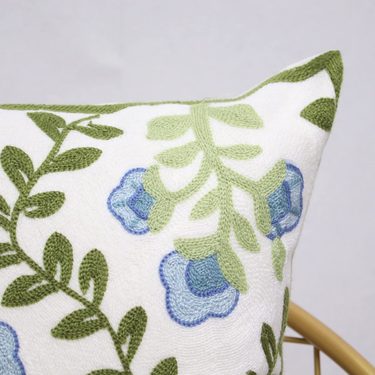 Pilmandu Set of 2 Embroidered Decorative Throw Pillow Covers Couch Square Pillowcases Cushion for Bedroom Sofa Farmhouse Decor 18x18 Inch (Blue Floral)