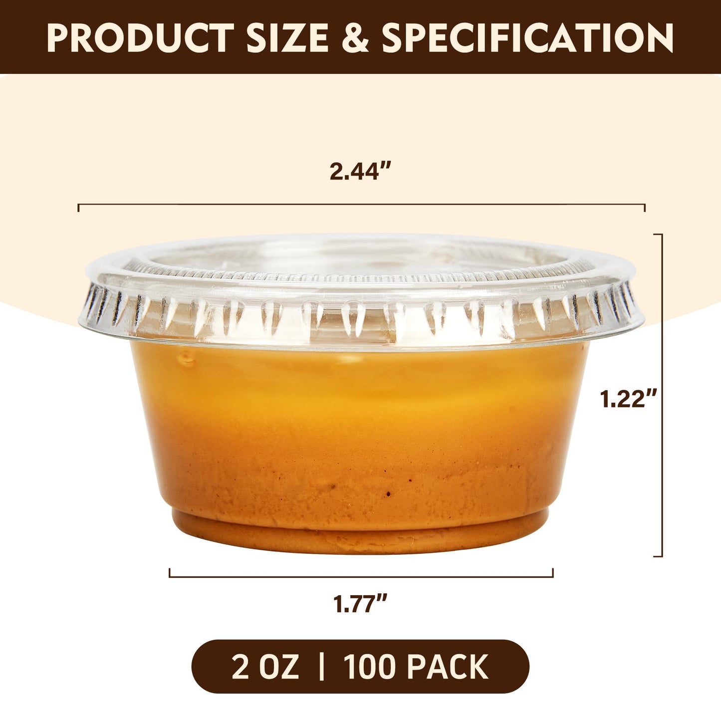 YEEHAW 100 Sets - 2 oz Jello Shot Cups with Lids, Portion Cups, Clear Disposable Plastic Jello Shot Cups for Meal Prep, Salad Dressing, Soufflé, Portion Containers