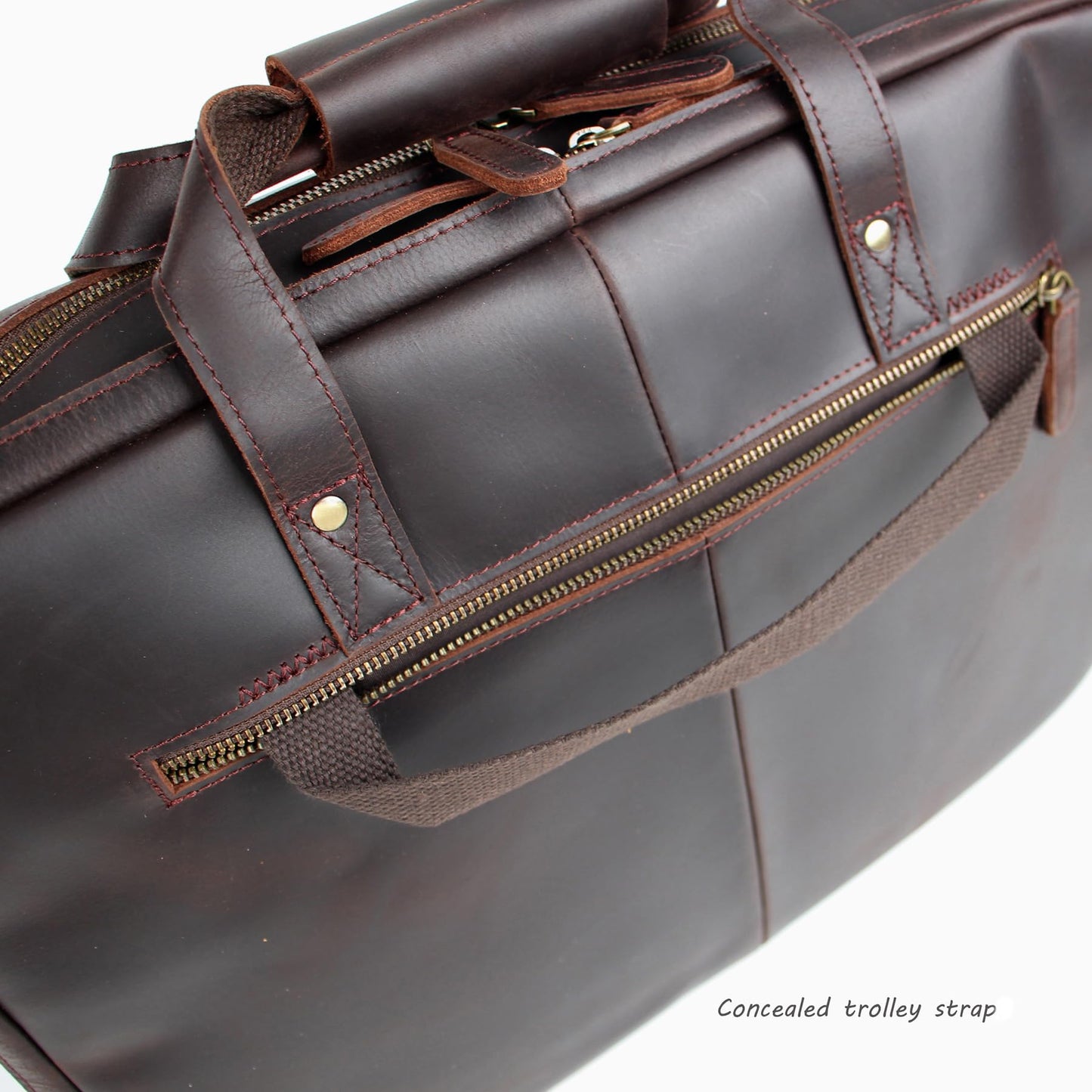18" Full Grain Leather Briefcase, Premium Vintage Business Laptop Bag, Spacious Executive Work Bag for Office & Travel