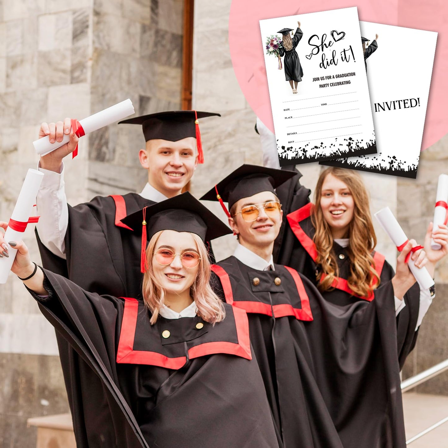 ZSHFMY Graduation Party Invitations, She Did It Graduation Invitation Card, 20 Invitation With Envelopes, Grad Party Announcement Invite Cards For High School University -Invite03