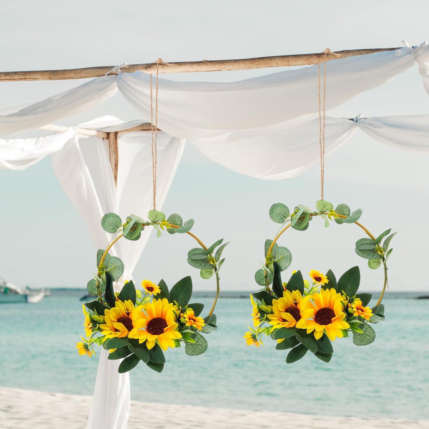 1PC Sunflower Garland Wreath Decor, Wedding Decoration Pendant, Wreath Artificial Wreaths fo Wedding, Festival Wreath Wall Hanging Decoration