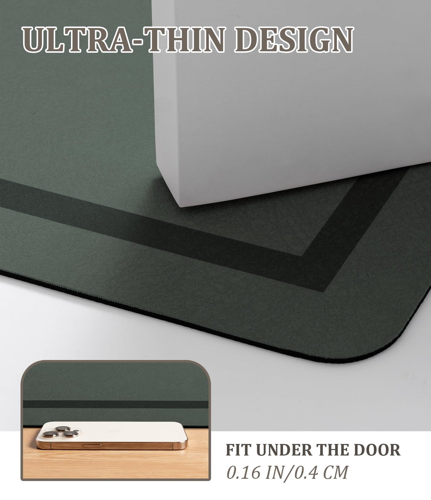 chakme Bathroom Mat Rugs 24x16, Ultra Thin Magic Mat Bath Rug Non Slip Bath Rugs Quick Dry Absorbent Bath Mats for Bathroom Floor, (Dark Green, 24"x16")