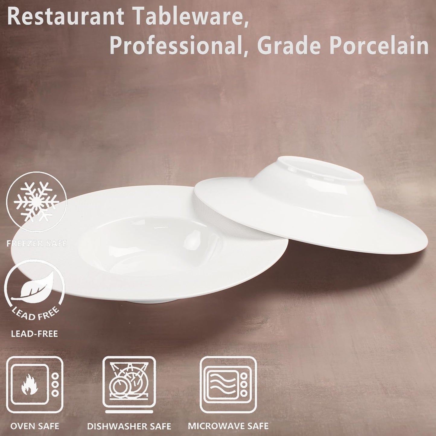 Soup Bowls, Pasta Bowls Plates, White Salad Bowls Set of 4, Embossed Porcelain Wide Rim Bowls, 10 Oz, Microwave & Dishwasher Safe, Best for foodies and restaurants 11.4 Inch Reticulated