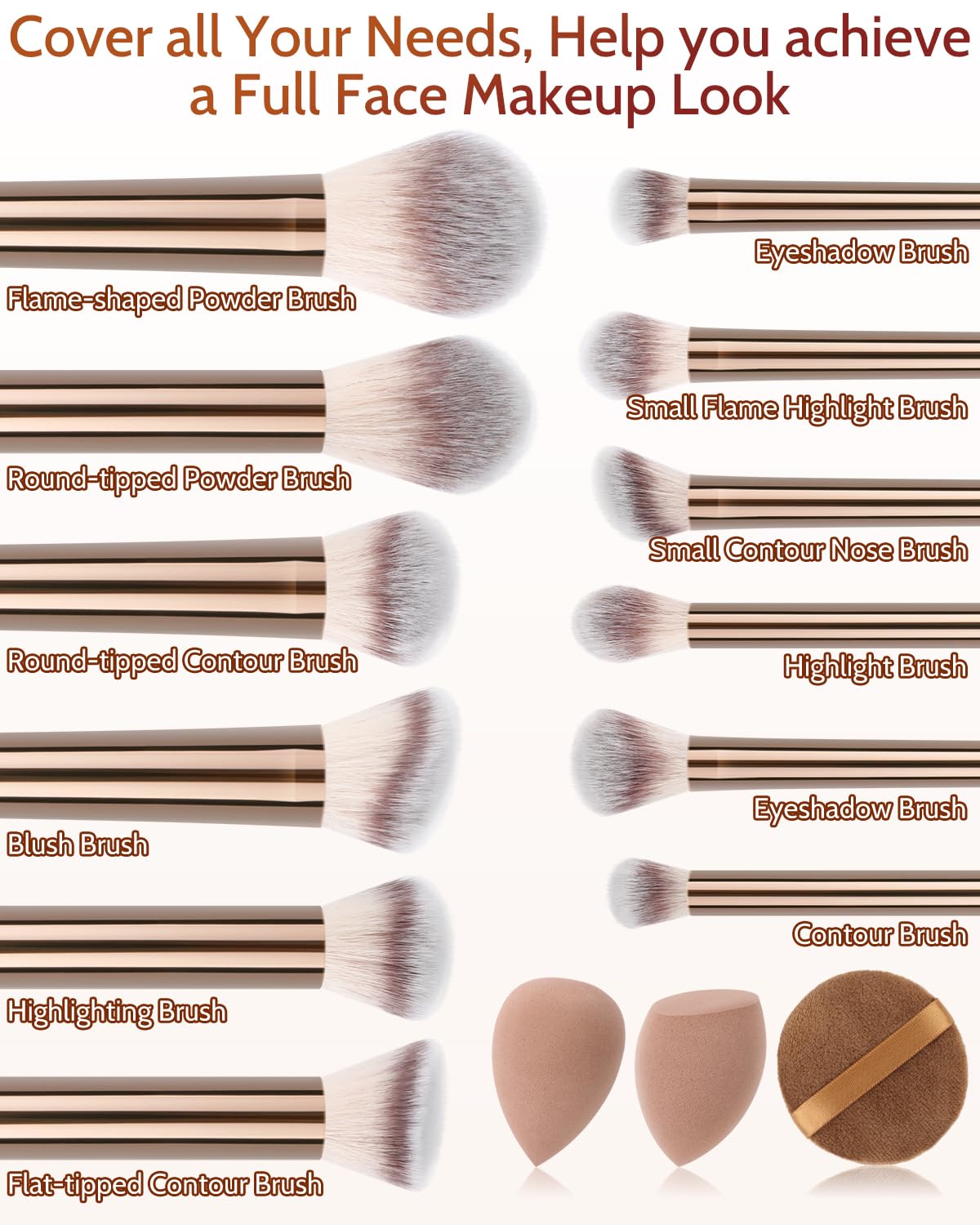 JOKHUE Makeup Brushes Set, 12 Pcs Multi-functional Cosmetic Brushes Tools Kit With 3 Makeup Sponges and Storage Bag, Soft Bristl