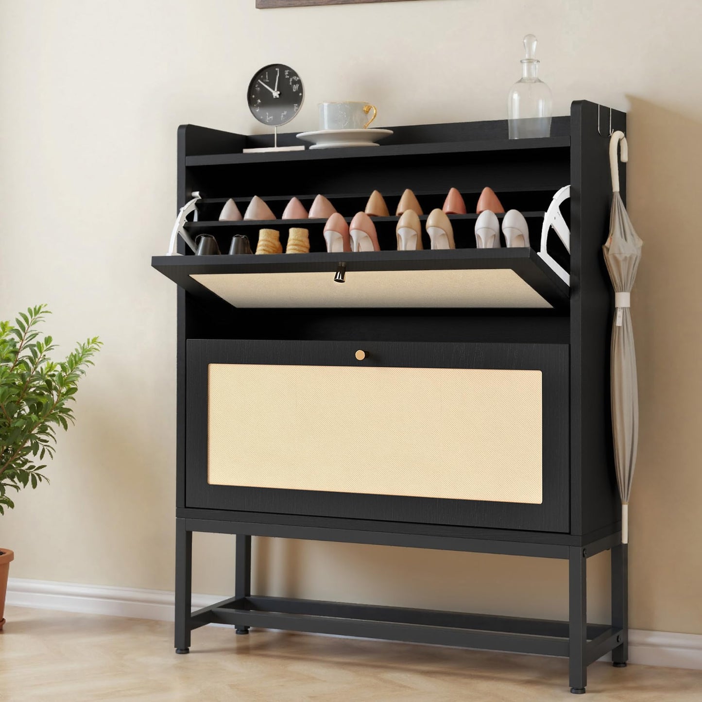 Aivermeil Slim Entryway Shoe Storage Cabinet with 2 Flip Drawers, Modern Freestanding Shoes Organizer Holds 16-20 Pairs, Closed Shoe Storage for Hallway, Foyer - Space-Saving Wood Shoe Rack
