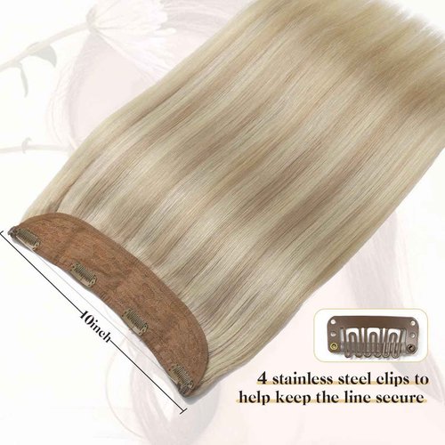 Sindra 85g Wire Hair Extensions Blonde 18 Inch Ash Blonde Mix Bleach Blonde Invisible Wire Human Hair Extensions With Clips Remy W18#18p613