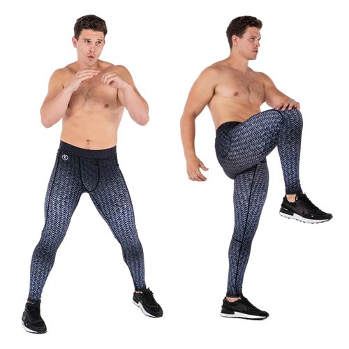 Kapow Meggings Performance Range - Mens Compression Leggings with Pockets for Sports, Athletic Workout Leggings (Carbon Fiber 1, M)