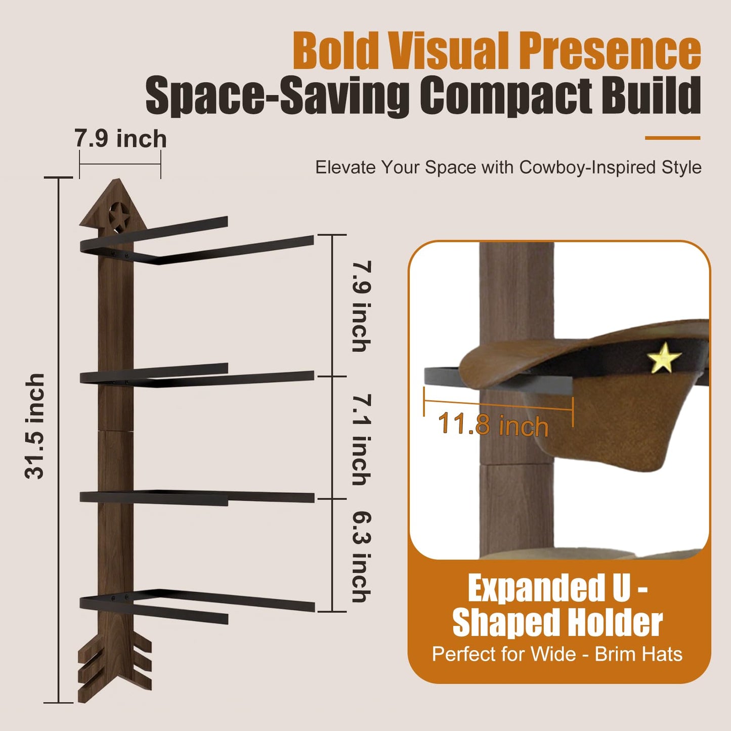 Cowboy Hat Rack -Cowboy hat holder for wall With Heavy- Organize and Display Your Hats with Ease, Wall Mounted Hat Hanger Western Decor for Cowboy Hats- Ideal Western Decor
