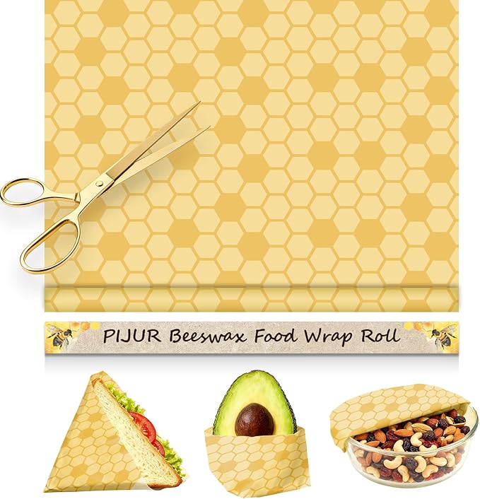 Reusable Beeswax Wraps For Foods, Cheese, Sandwich & Bread- 13 x 39'' Cut to Size - Eco-Friendly Food Storage Alternative to Plastic Wrap & Cheese Paper (Honeycomb Pattern001, 13x39'')