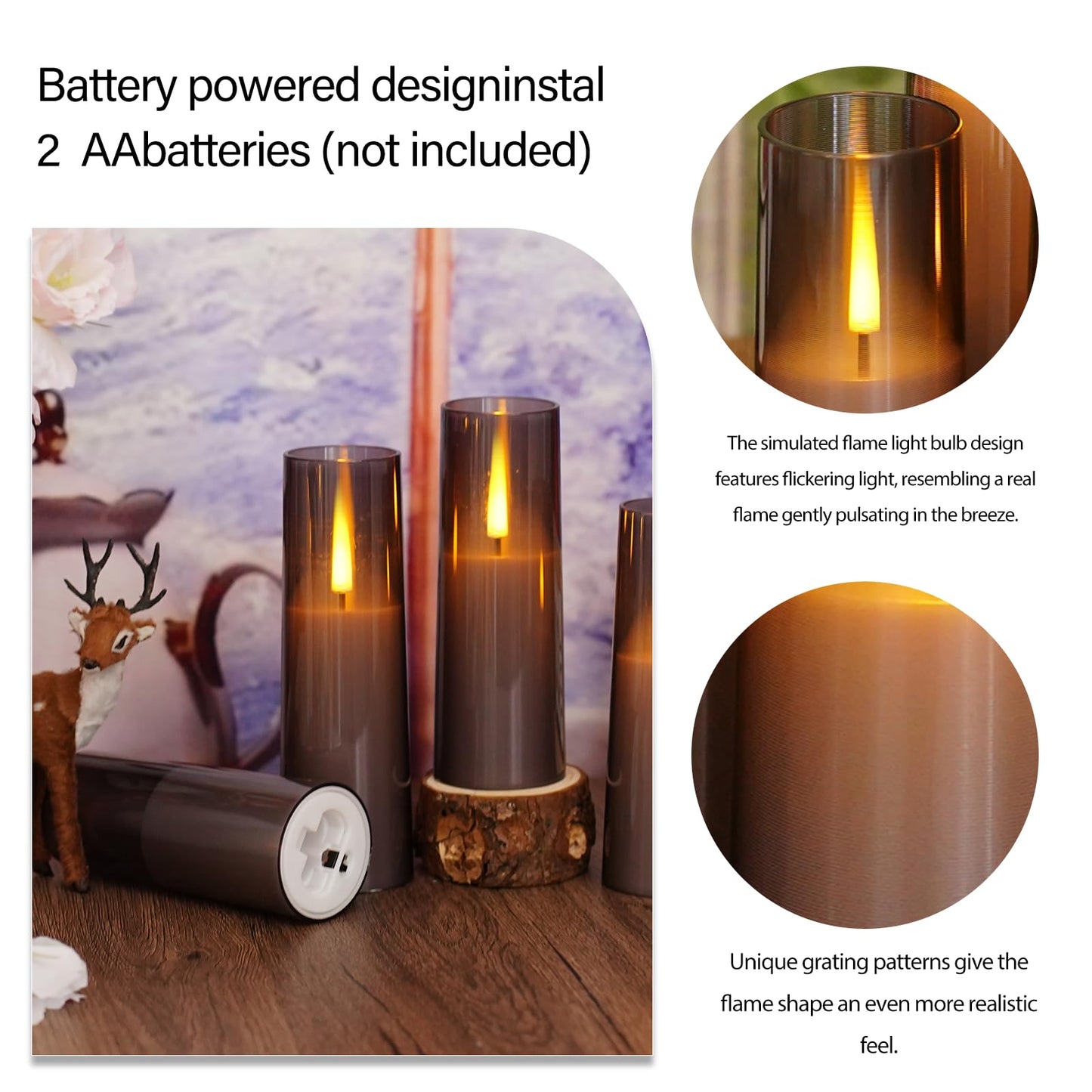 Thorbling Flameless LED Candles, Upgraded Realistic 9 Pcs Flickering Flame Pillar Candles, Battery Operated Candles with Remote Timer, for Romantic Ambiance and Home Decoration (Grey)