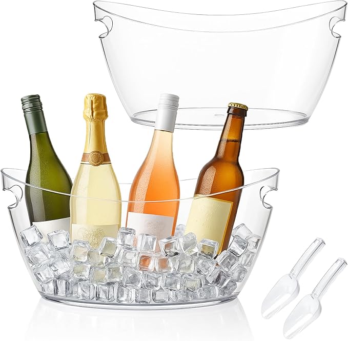 2-Pack Clear Acrylic Ice Buckets for Parties (5.5L Each) – Large Plastic Beverage Tubs with Scoops – Wine Bucket Chiller f...