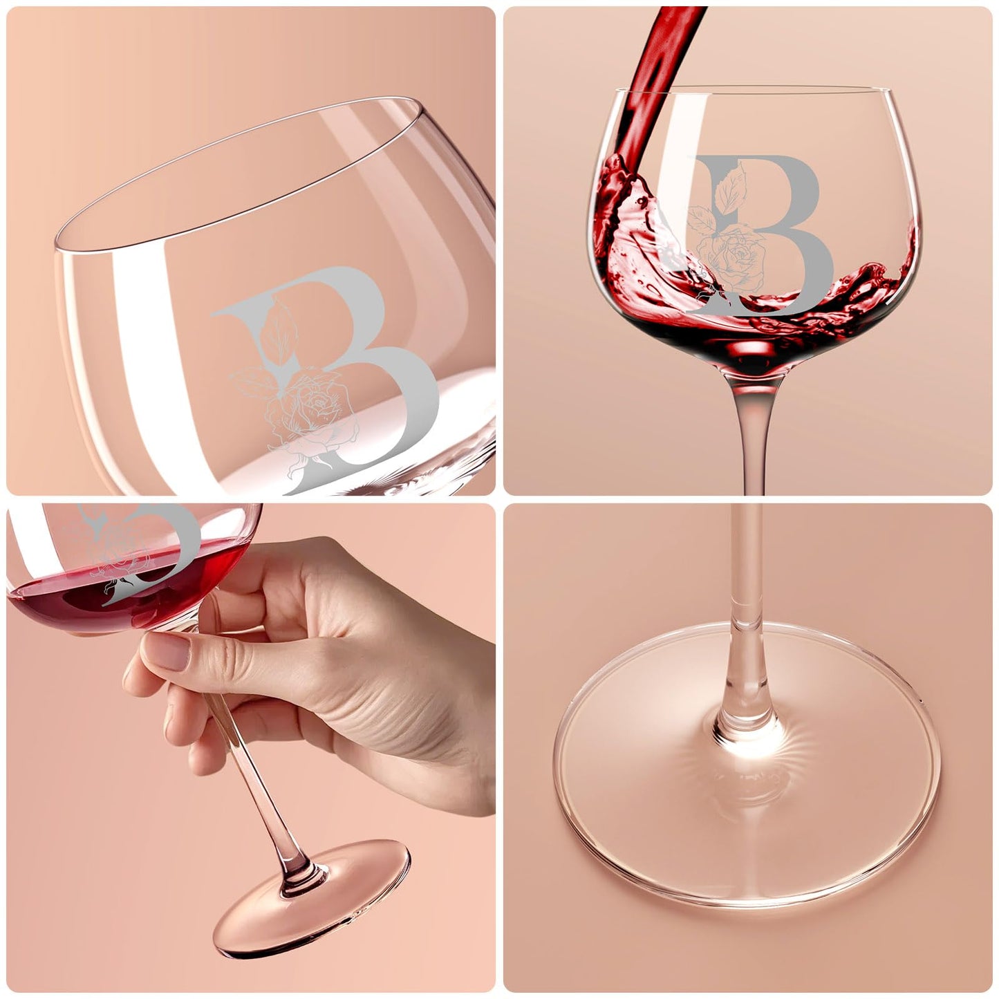 Personalized Gifts for Women, Monogrammed A-Z Wine Glass Customized Gift, Unique Christmas Birthday Gifts for Women Her Mom Friend Sister Wife Daughter Nurse (B)