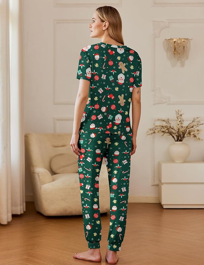 Ekouaer Pajamas for Women Set 2 Pack Lounge Set Short Sleeve Pjs Joggers Long Pants Loungepwear with Pockets