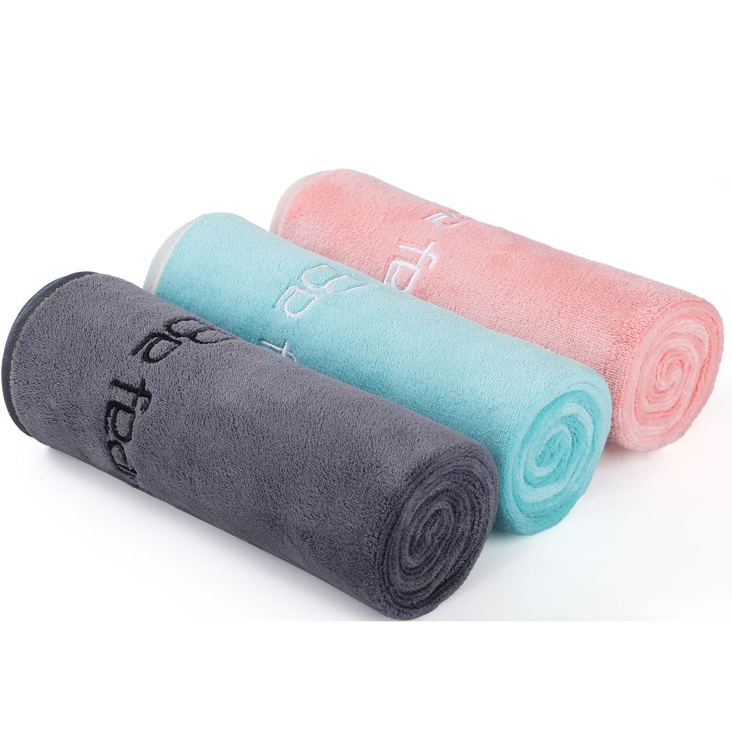 Wuwahold Microfiber Gym Towels Bigger Size Super Soft for Exercise Fitness, Sports, Workout, 380-GSM 15-Inch x 31-Inch Quick-Drying Towels (Teal-Pink-Grey, 3 Pack)