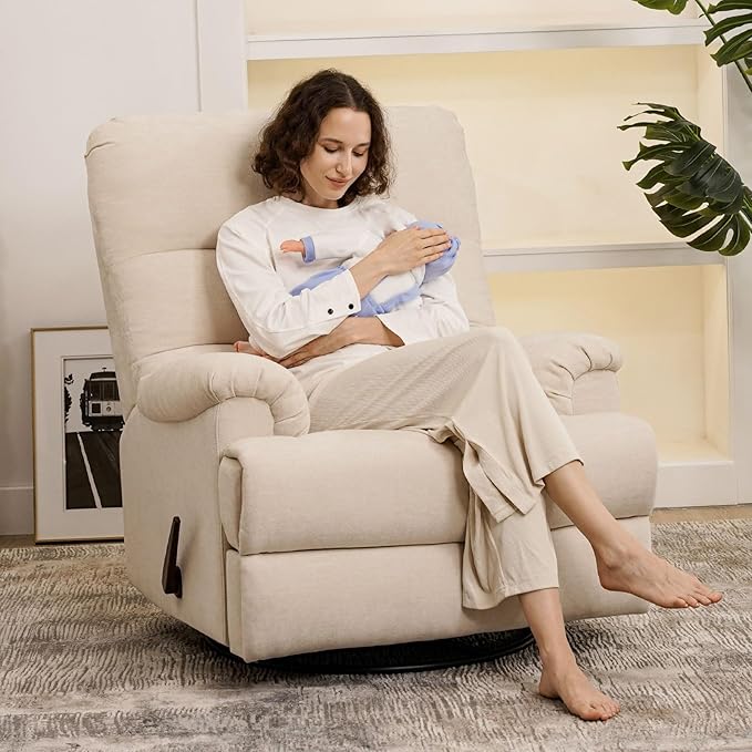 Divanus Large Glider Rocker Recliner,Beige Swivel Rocking Recliner Chair,Reclining Sofa Rocking Chair Nursery,23 Inches Deep Seat & 27 inches High Back,for Living Room, Bed Room‎ (Beige)