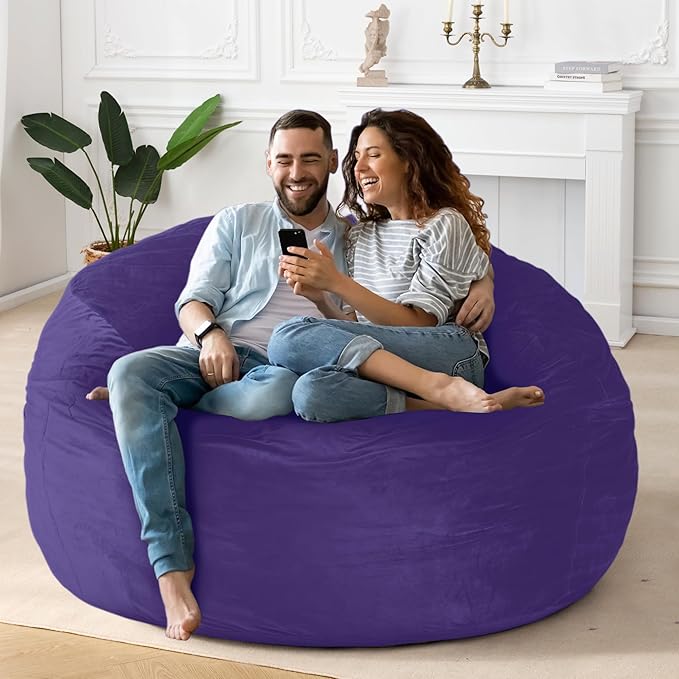 HABUTWAY Bean Bag Chair: Giant 5' Memory Foam Furniture Bean Bag Chairs for Adults with Microfiber Cover 5Ft (Purple)