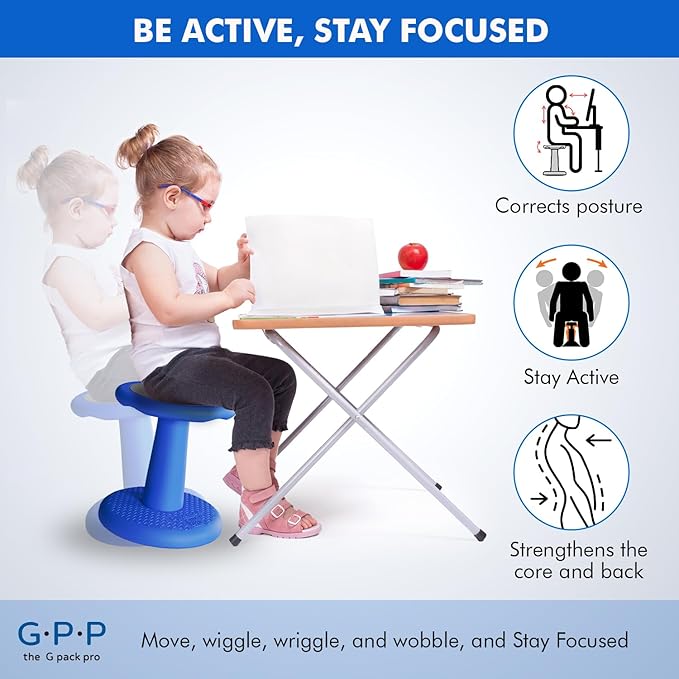 Gpack-pro Kids Wobble Stool – Improves Focus Attention – Non-Slip Base - Wiggle Chair Active Flexible Seating for Preschool Kindergarten Elementary School Party 14-Inch High (Blue)
