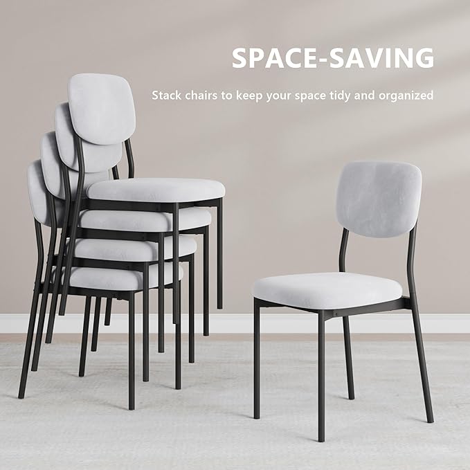 Einhomn Upholstered Dining Chairs Set of 4, Stackable Modern Dining Room Chairs, Kitchen Chairs w/Soft Velvet Backrest & Sturdy Metal Legs for Restaurant, Living Room, Light Grey