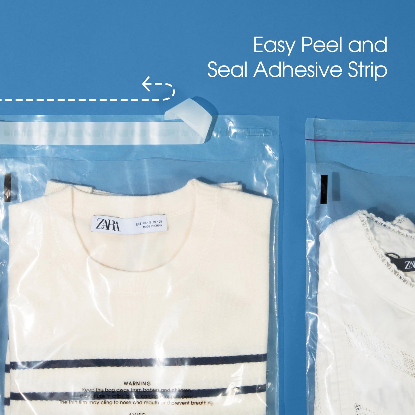 Spartan Industrial - 10” X 13” (200 Count) Self Seal Clear Poly Bags with Suffocation Warning for Packaging, T Shirts - Permanent Adhesive