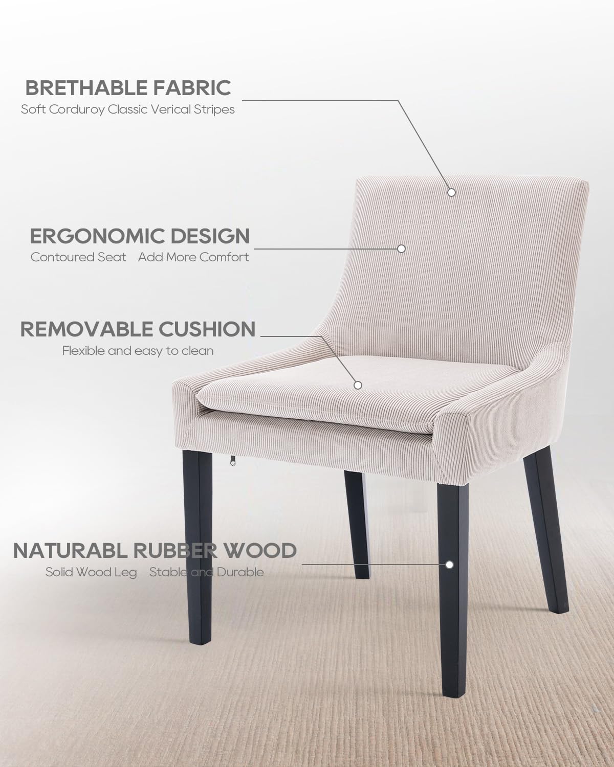 Homixis Upholstered Dining Chairs Set of 4 - Fabric Modern Kitchen Chairs, Mid-Back Dining Room Chairs with Wooden Legs and seat Cushion