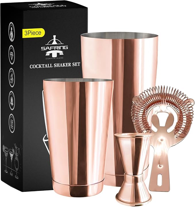 Safring Boston Cocktail Shaker Bar Set, Weighted Boston Shaker Tins, Bartender Kit with 18oz & 28oz Mixed Drink Shaker, Ha...
