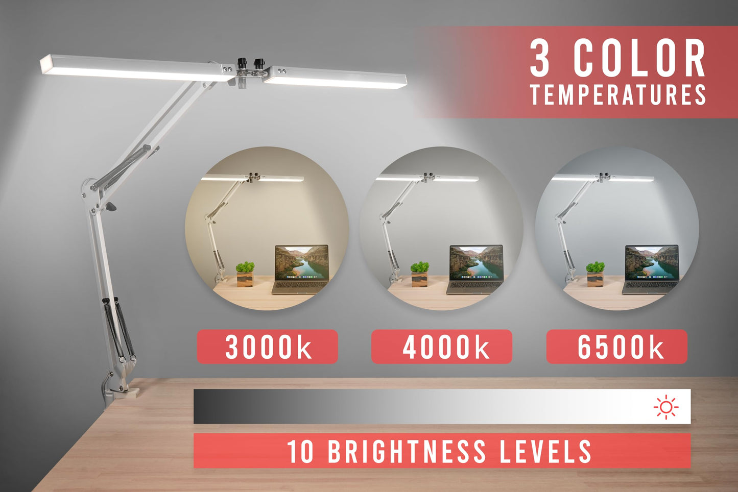 ELEQUS Computer LED Desk Lamp Home Office, Desk Light Bar with Clamp, Architect Table Lamp on Clip for Work, Large Tall Adjustable Flexible Monitor Light, Bright Modern Clamp Lamps for Reading White
