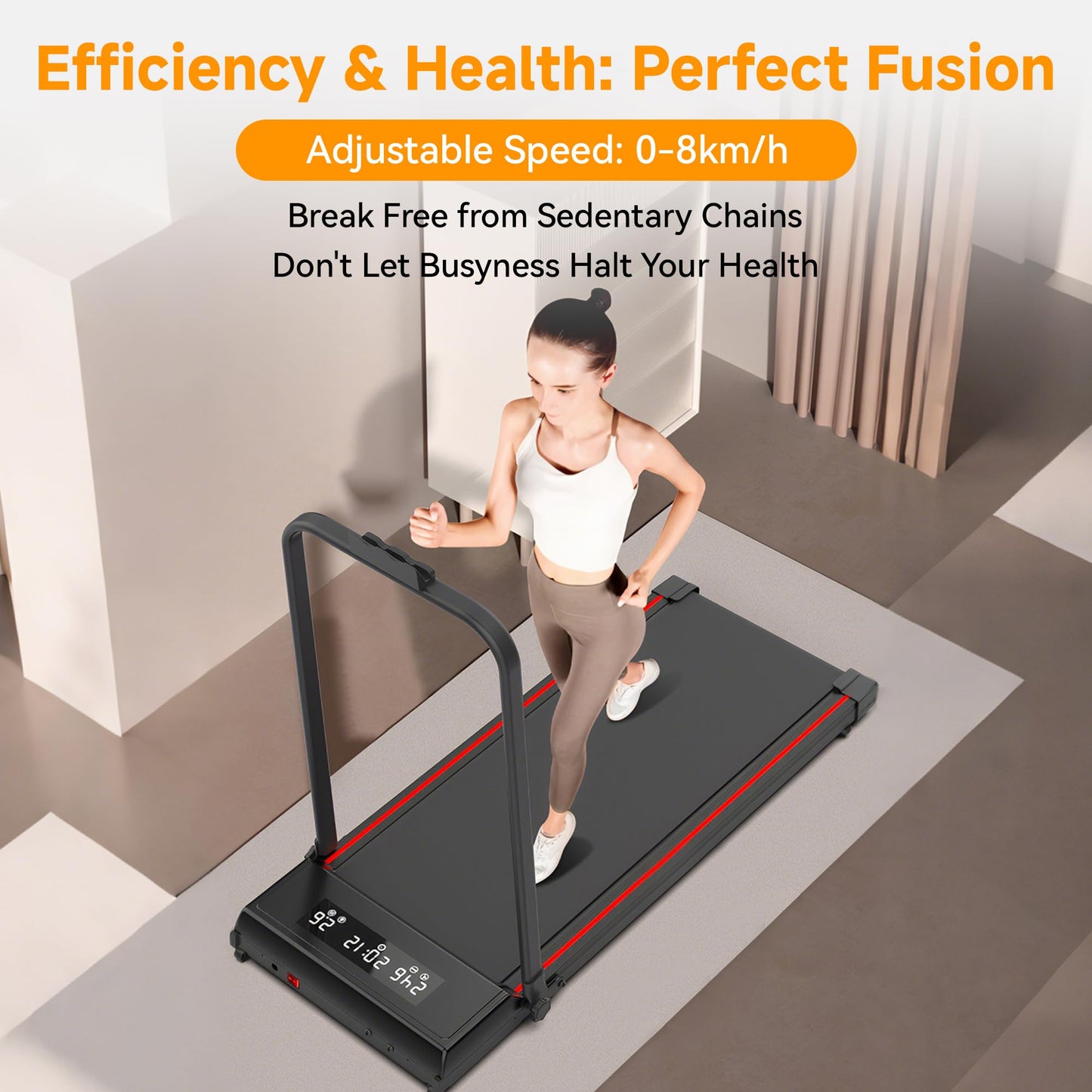 Under Desk Walking Pad with Removable Handle Bar for Home 2.0HP Treadmills for Home Small Space LED Display Electric Mini Portable Walking Pad 0.6-6.2MPH 330LBS Capacity Compact Walking Pad