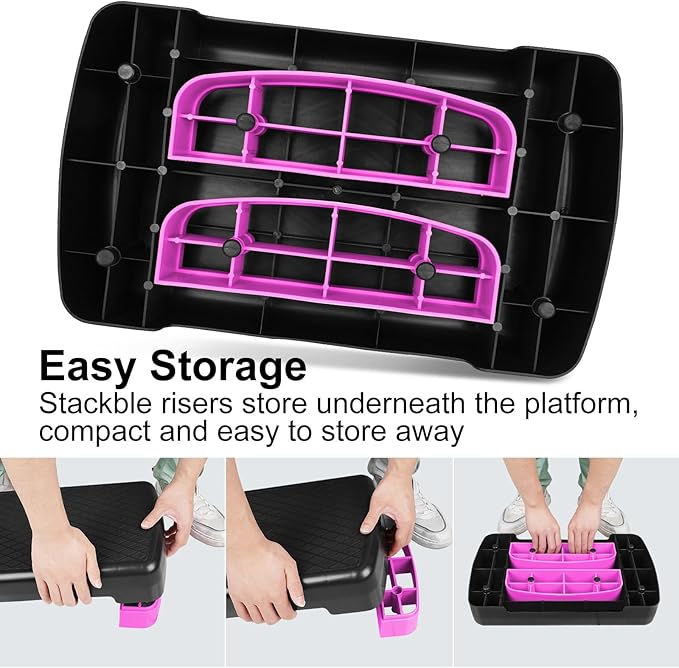 HaoKang Height-Adjustable 4''-6'' Step Aerobics Platform Fitness Equipment Stepper Trainer Exercise Step Platform with 2 Riser
