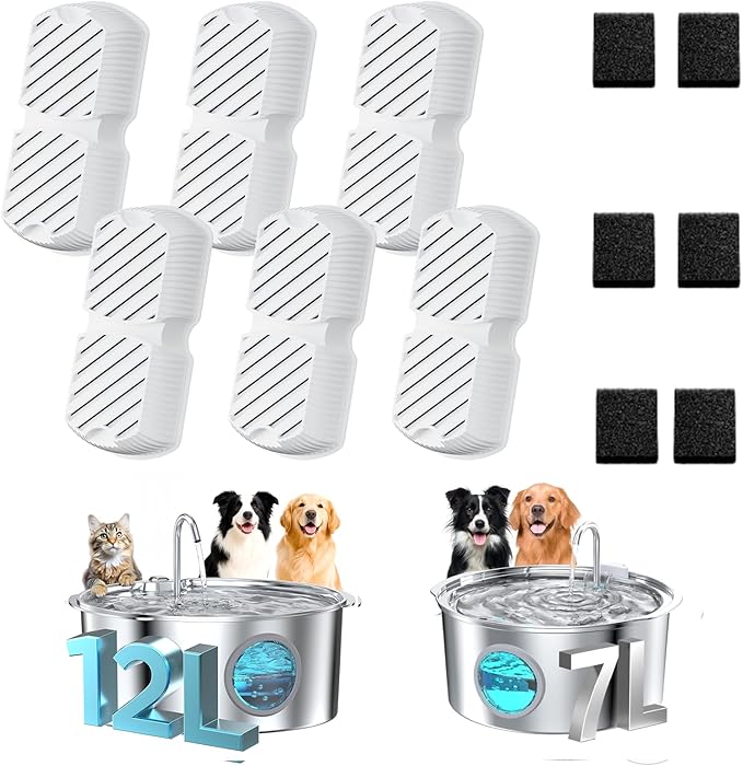 GROOKPET Dog Water Fountain Filters: 12 Dog Fountain Filters - Pet Water Fountain Filters Replacement - Including 6 Filter...