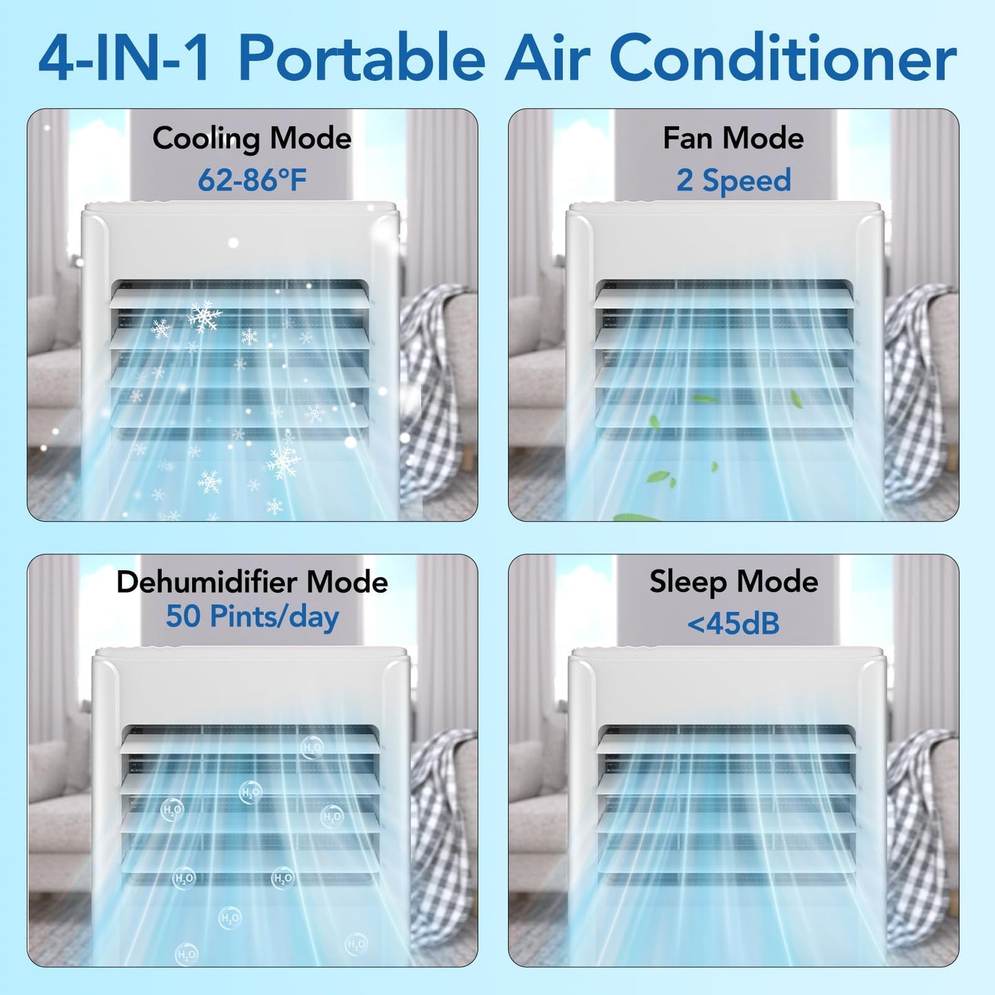 Portable Air Conditioners 8000 Btu With Remote Control, Cools Room Up To 350+ Sq.Ft, 3-In-1 Quiet Portable Ac Unit With Dehumidi