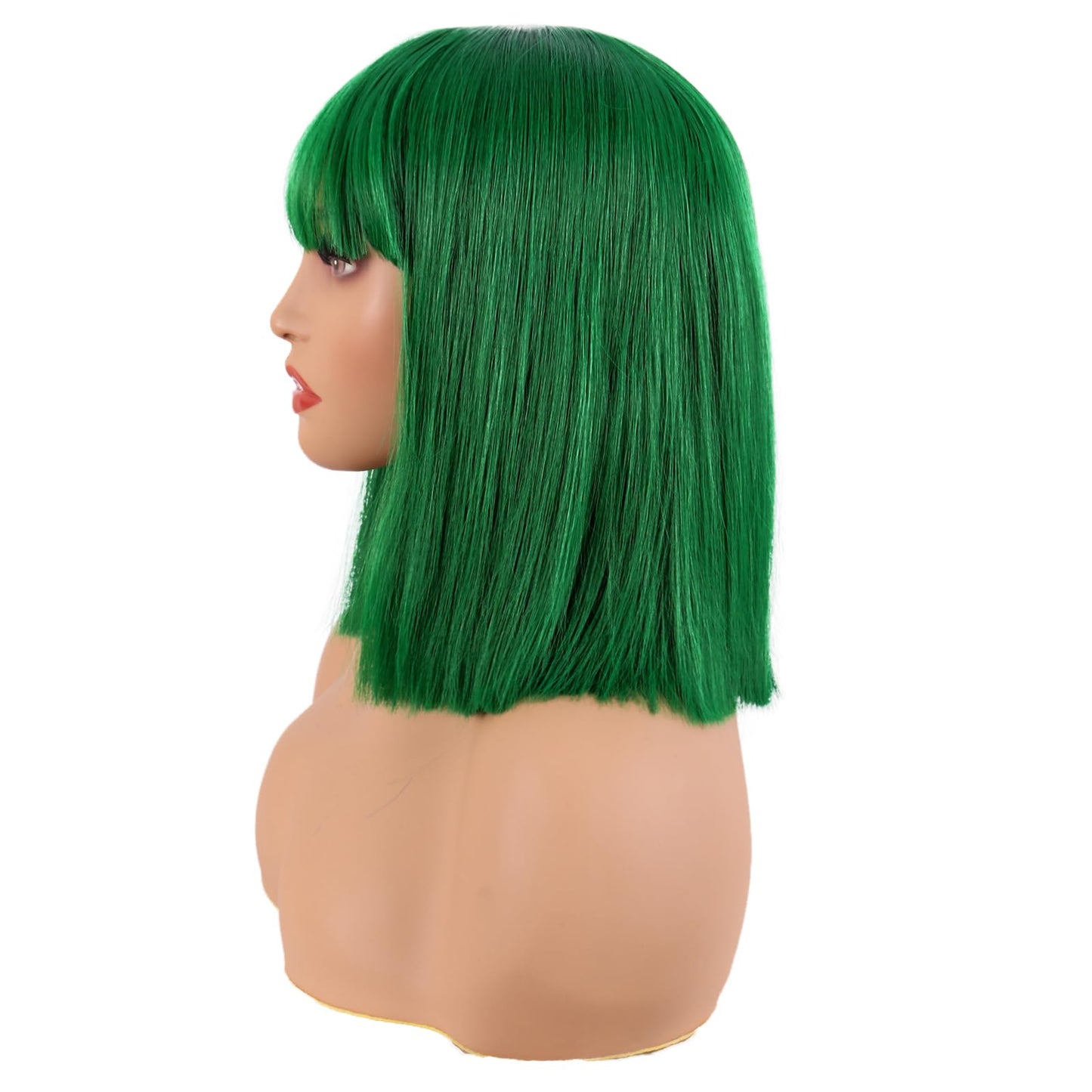 MapofBeauty 12 Inch/30 cm Straight Bob Flat Bangs Short Colorful Synthetic Hair Cosplay Party Wig (Grass Green)