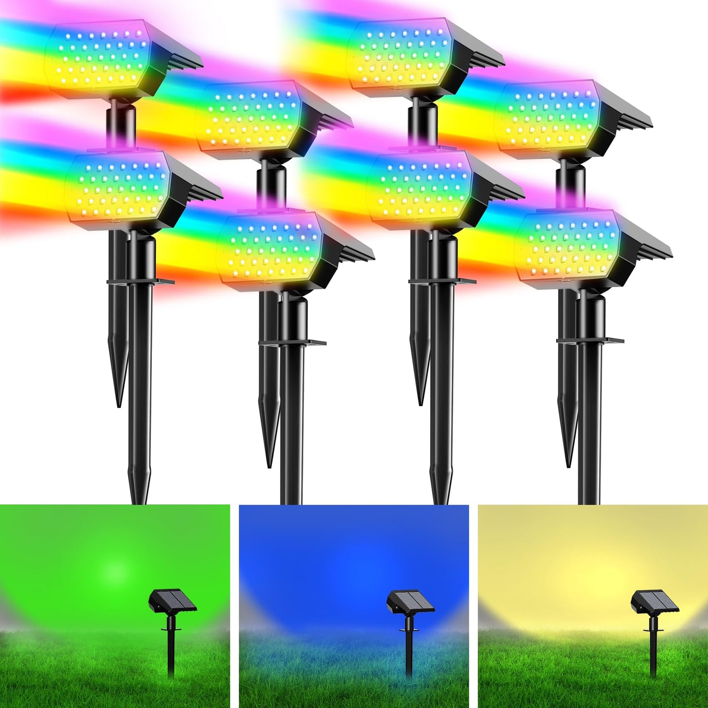 Ugecl Solar Spot Lights Outdoor, [8 Pack/7 Colors/37 LED] 2-in-1 Solar Landscape Spotlights, IP65 Waterproof Auto On/Off Solar Powered Security Lights for Yard Garden Pathway Walkway
