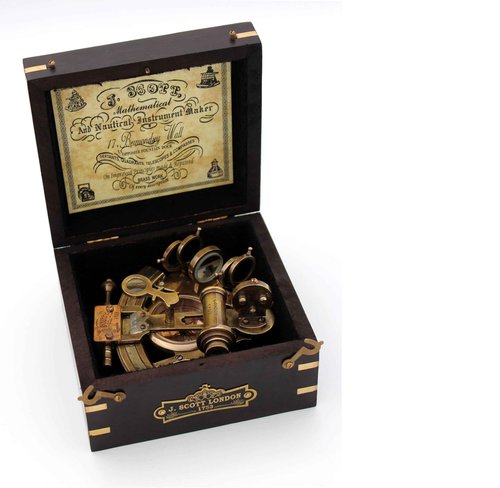 Handmade Astrolabe Brass Sextant inbuild Compass with Hardwood Box.