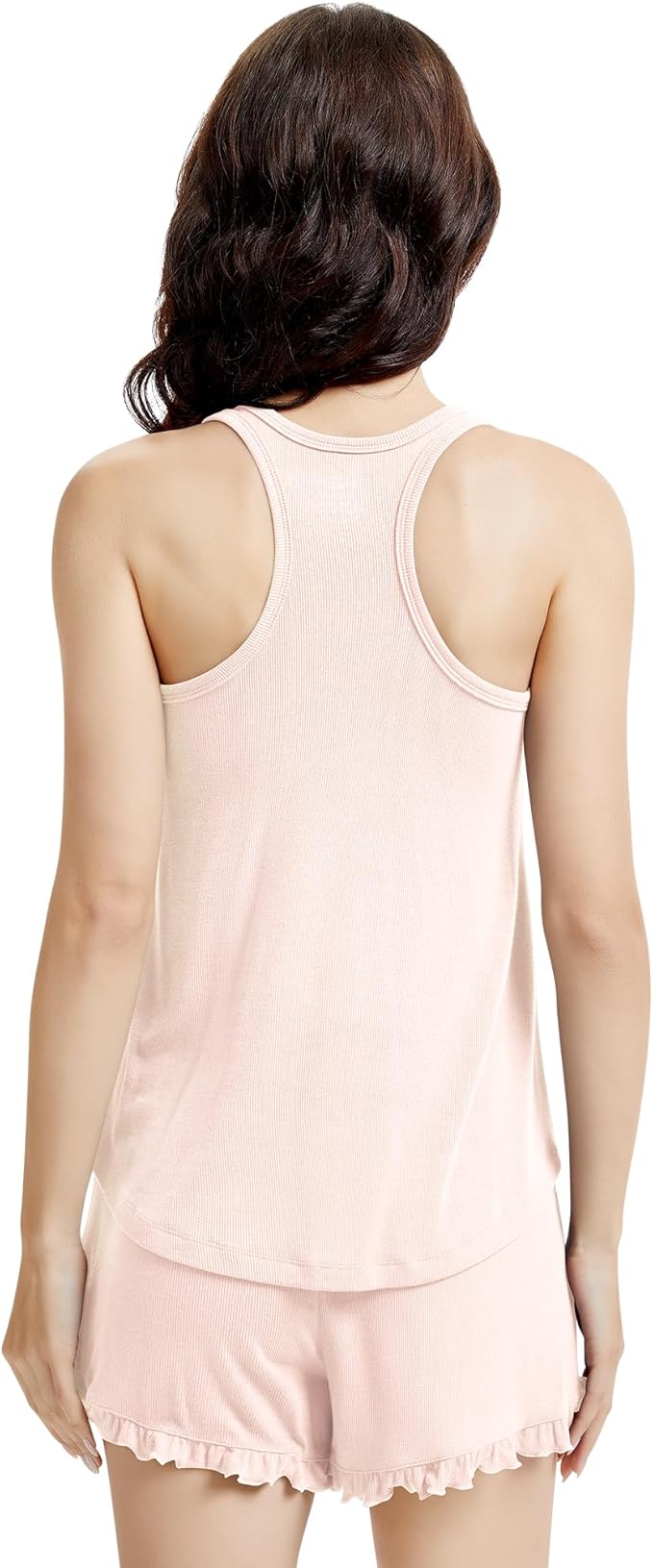 NACHILA Pajamas for Women-Viscose from Bamboo, Ribbed Racerback Tank Top Sexy Split Shorts Pajama Sets Cooling Sleep Cami Pjs